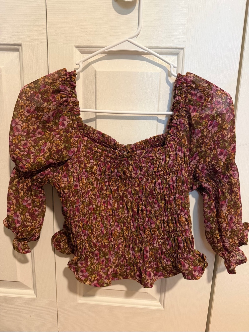 Sadie & Sage Floral Smocked Puff Sleeve Top - Purple